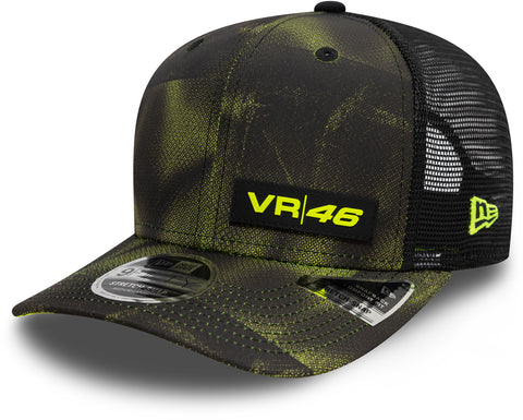 Side view of VR46 Valentino Rossi New Era 9FIFTY stretch snapback cap with New Era logo