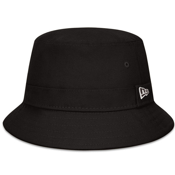 Black bucket hat with New Era logo on a white background