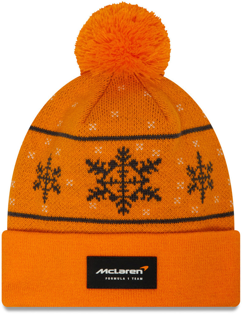 Mclaren F1 Racing New Era Papaya Snowflake Beanie Bobble Hat - lovemycap