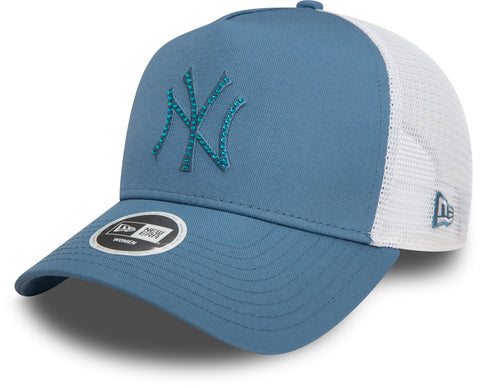 New York Yankees Womens New Era MLB Rhinestone Blue Trucker Cap - pumpheadgear, baseball caps