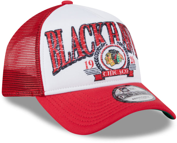 Chicago Blackhawks New Era 9Forty A-Frame Distressed Trucker Cap
