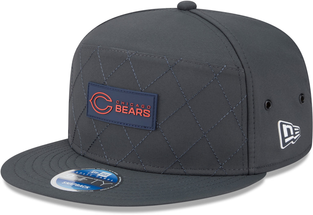 Side view of Chicago Bears NFL cold weather snapback hat showing New Era logo - pumpheadgear, baseball caps