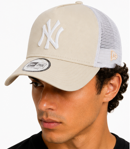 New York Yankees New Era League Essential A-Frame Stone Mesh Back Trucker Cap