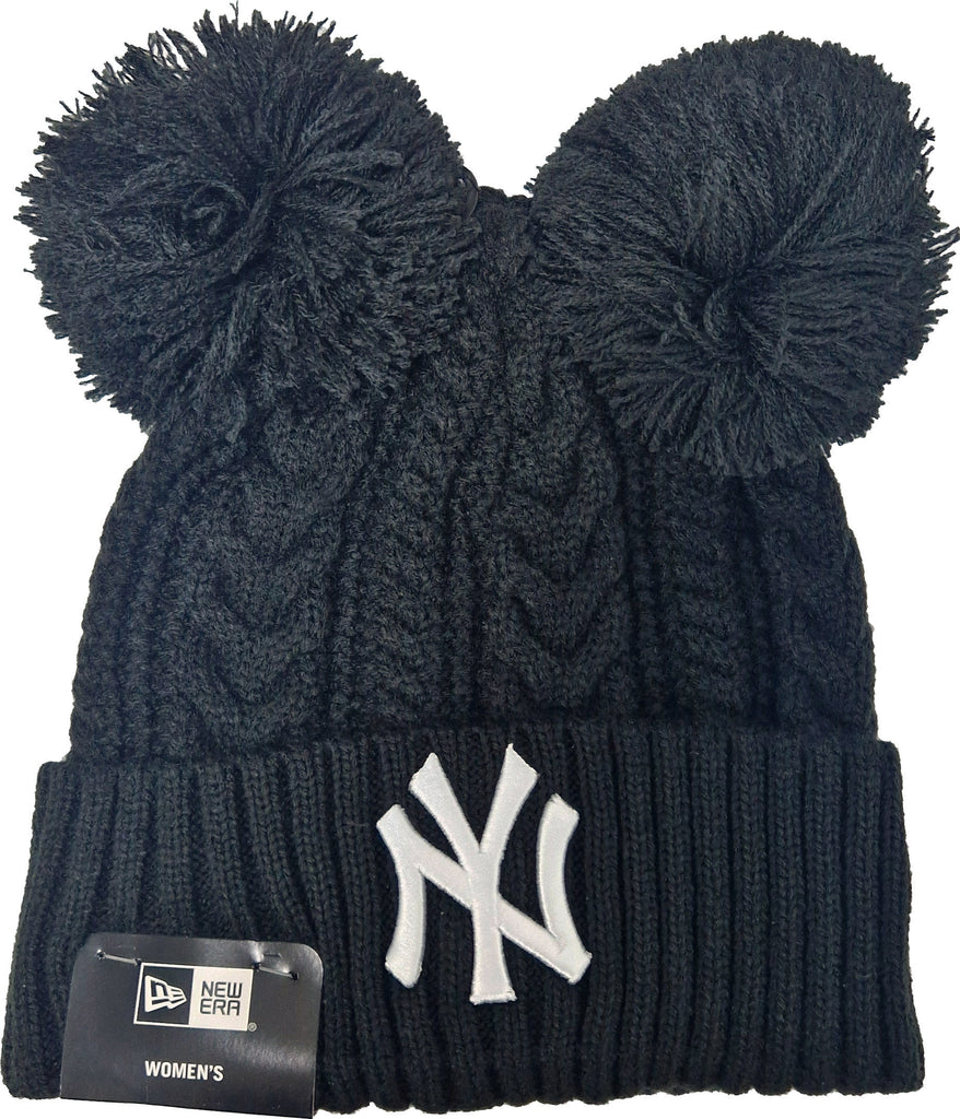 Gorro con pompón negro con doble pompón de New Era de los New York Yankees para mujer de New Era