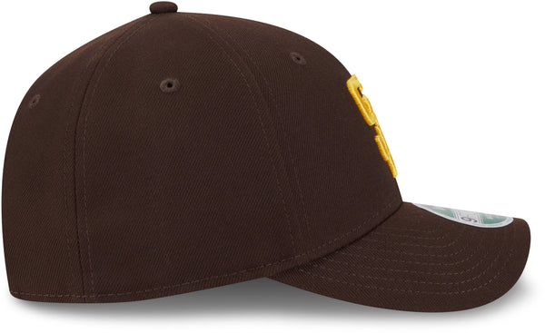 side view of San Diego Padres baseball cap showing adjustable snapback closure, official New Era MLB cap for Padres supporters