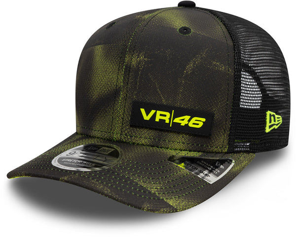 Detail of VR46 logo on New Era 9FIFTY Halftone AOP Valentino Rossi cap