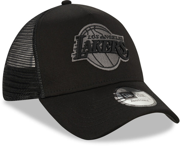Los Angeles Lakers New Era NBA Team Black A-Frame Trucker Cap - lovemycap