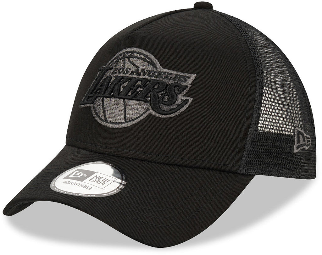 Los Angeles Lakers New Era NBA Team Black A-Frame Trucker Cap - lovemycap